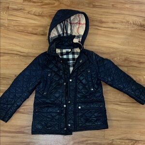 Burberry Blue Puffer Jacket with Hood and Quilted Design
